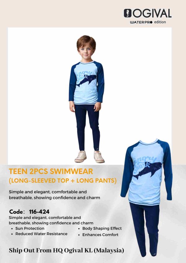 Ogival Teen 2pcs Swimwear (Long-Sleeved Top + Long …